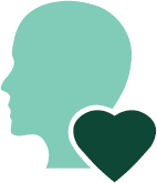 An outline of a head alongside and outline of a heart.